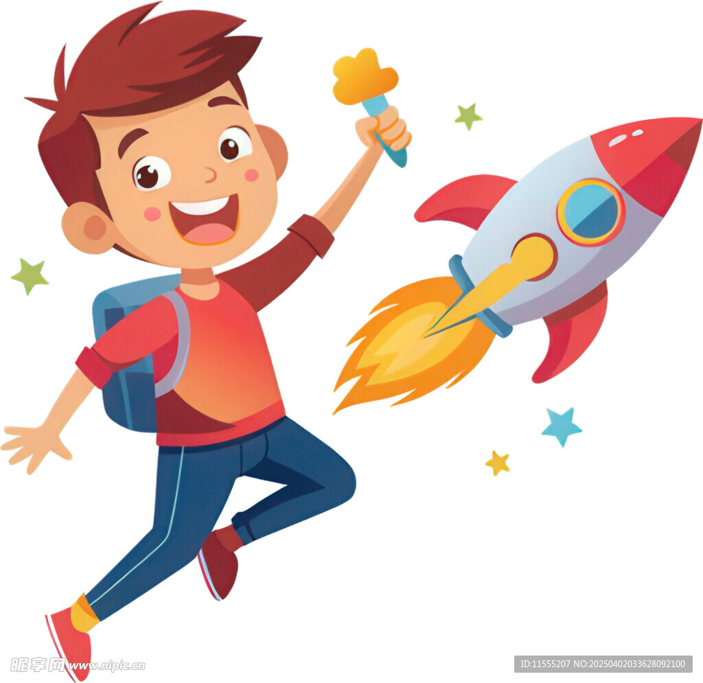 孩子玩火箭奔跑活力满满免抠图