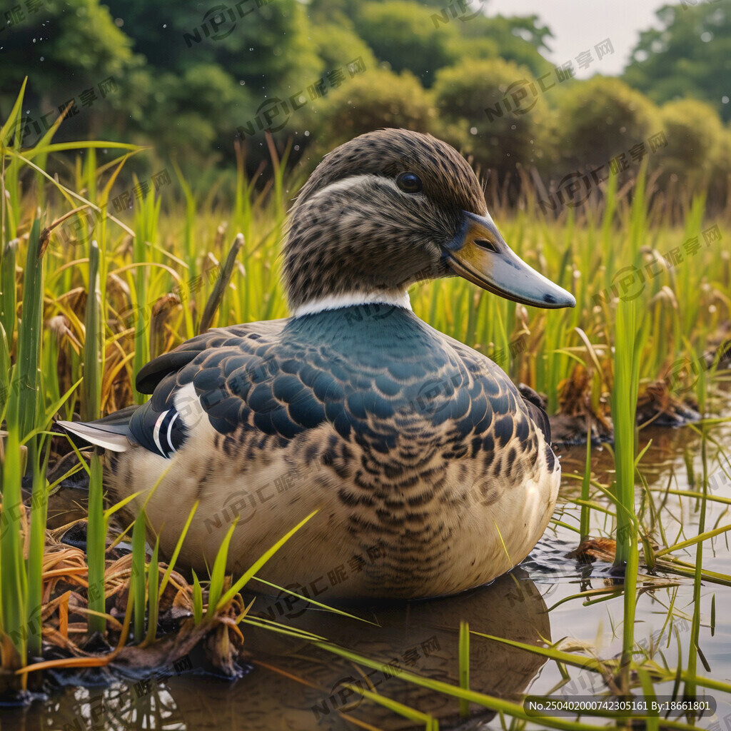生活在稻田里的绿头麻鸭