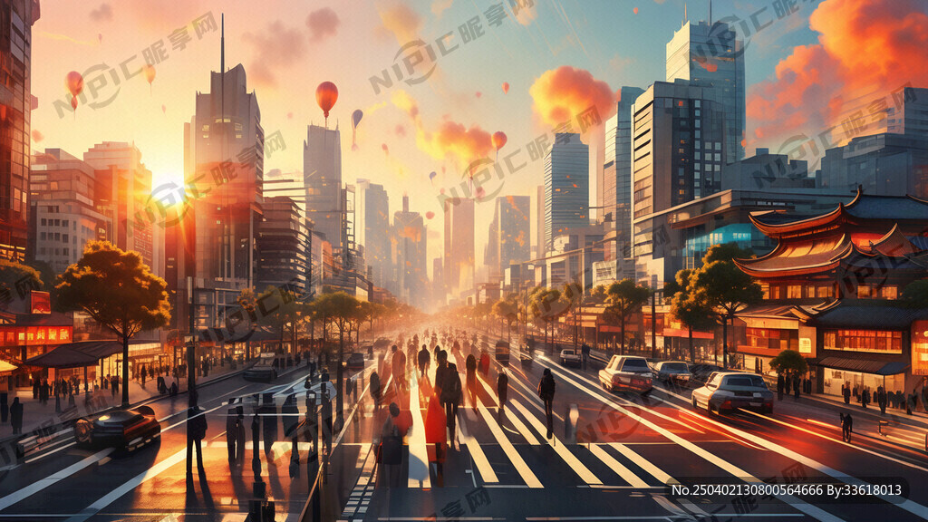 视觉元素夕阳余晖的琥珀色光晕霓