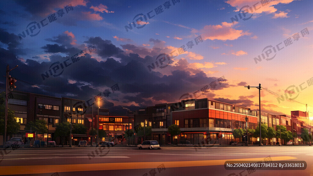 夕阳余晖的琥珀色光晕交融烟雾升