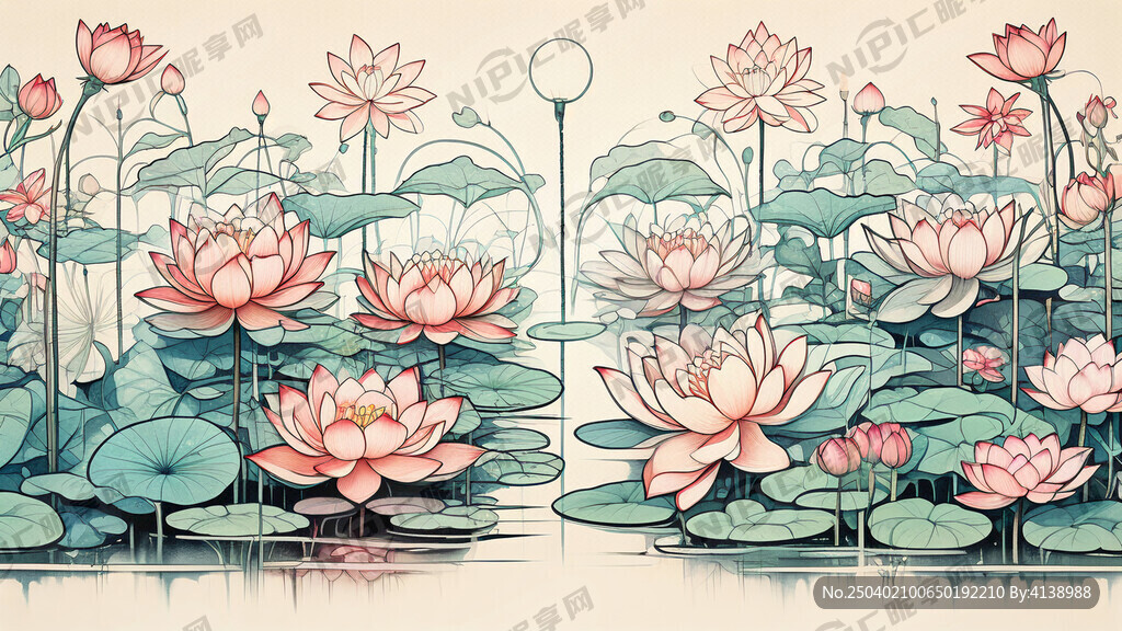 各种荷花线条手绘