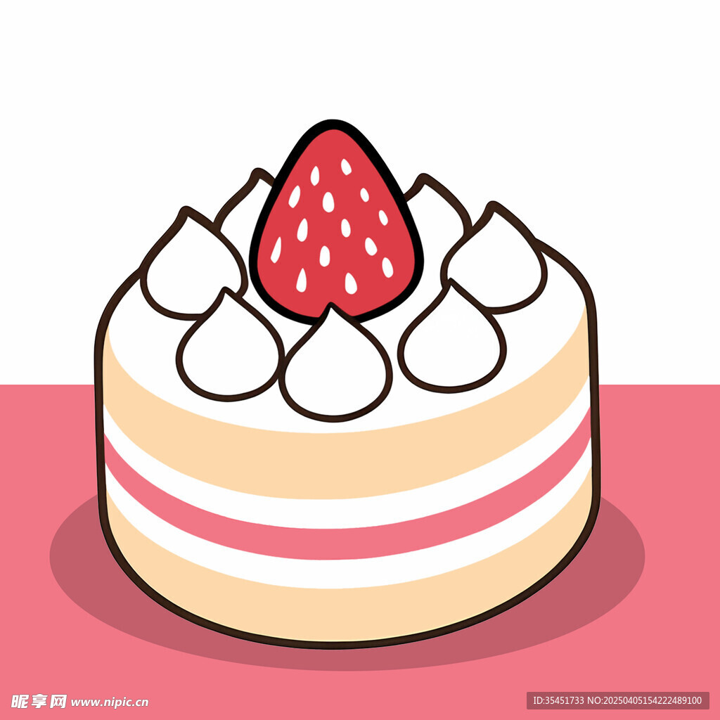 手绘卡通奶油草莓蛋糕