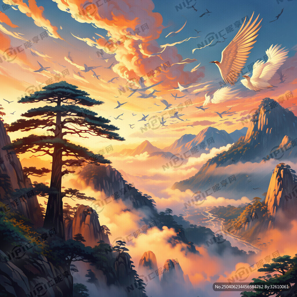 安徽黄山的迎客松在左边