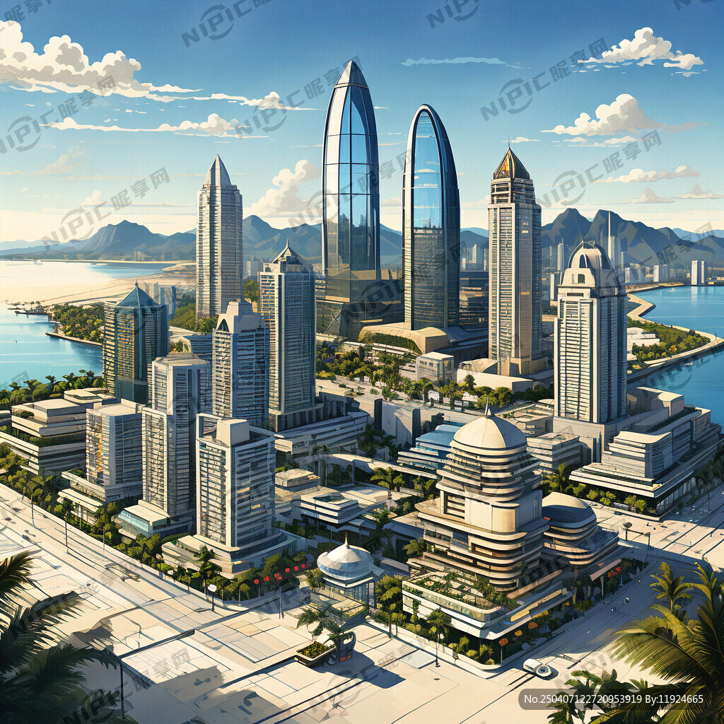 三亚城市建筑矢量图