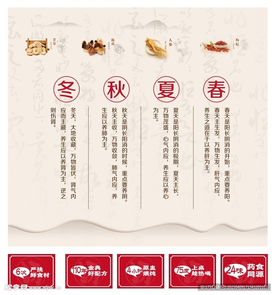 春夏秋冬补品甘草陈皮人参枸杞