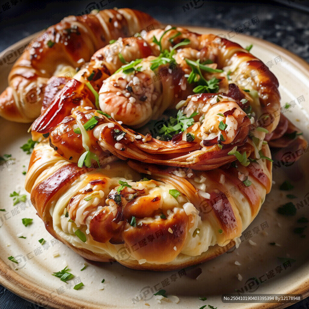 牛角包夹培根 虾