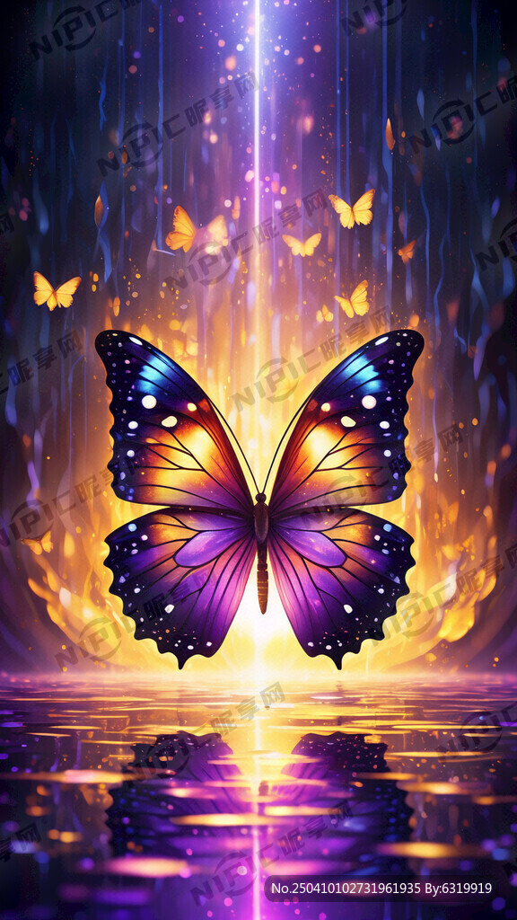 幻彩蝴蝶 透明感 深紫色背景