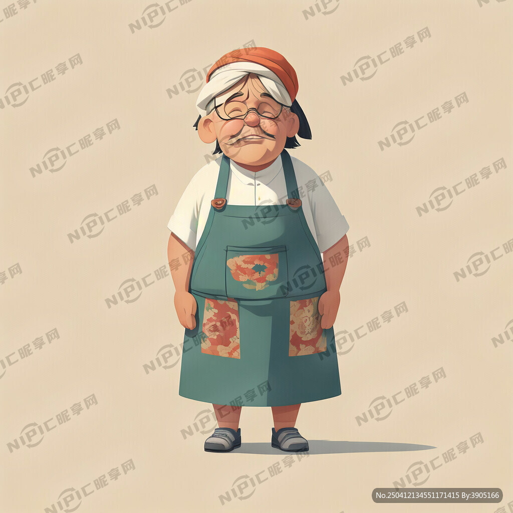 系着围裙 头戴方巾的慈祥阿嫲
