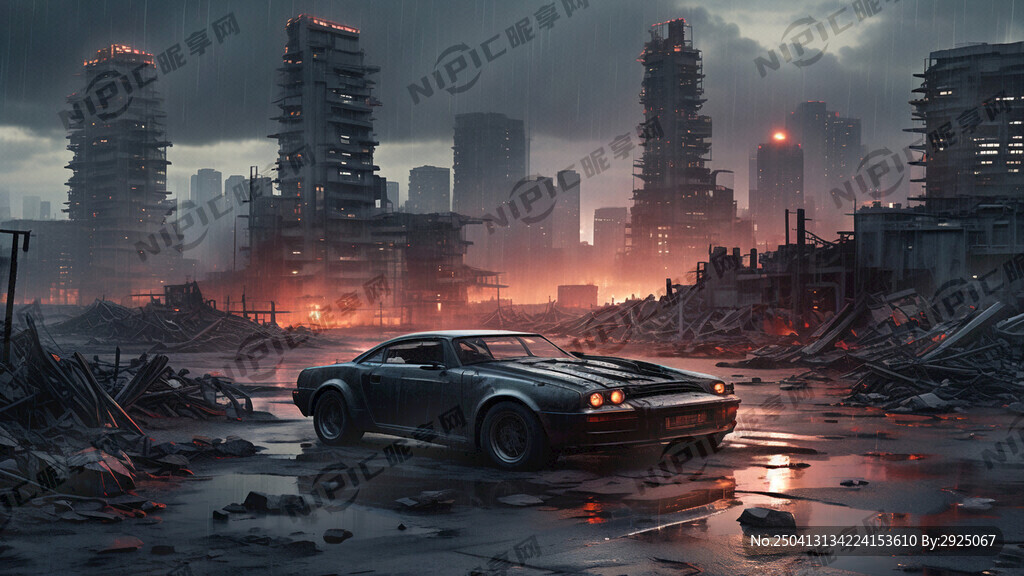 城市废墟 破旧汽车 赛博朋克