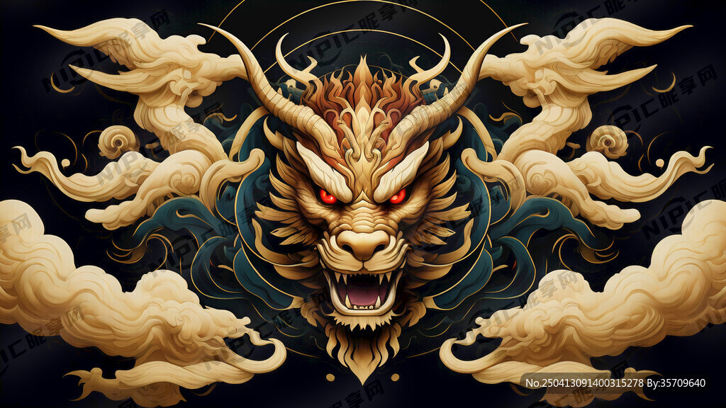 生成一个麒麟的头 金色调为主 