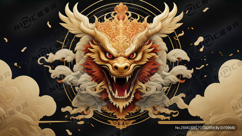 生成一个麒麟的头 金色调为主