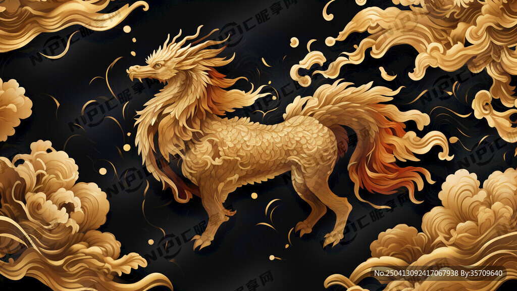 麒麟 金色调 背景要纯黑