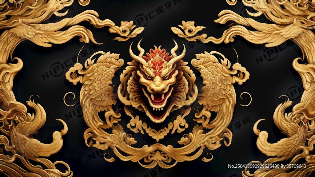 麒麟头 金色调 背景要纯黑