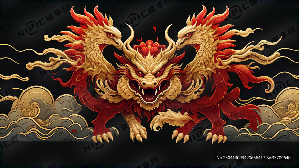 麒麟头 金色调 眼睛红色