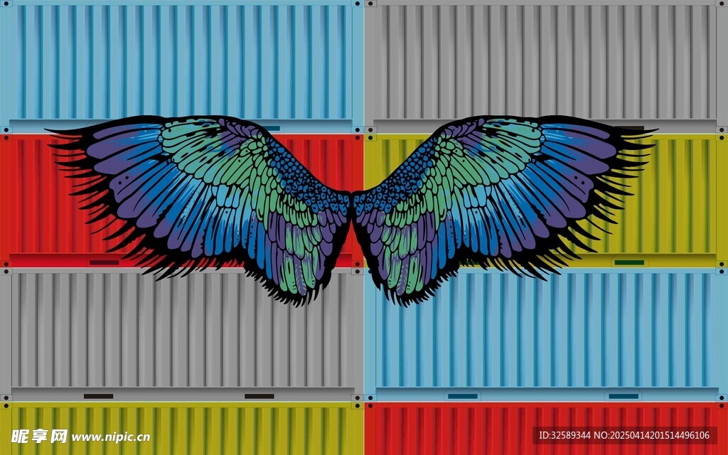集装箱翅膀背景墙 
