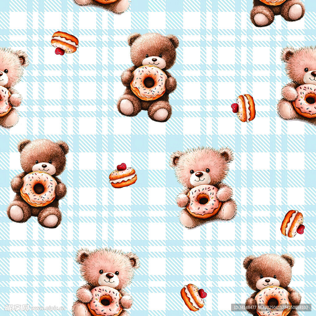 小熊与甜甜圈的清新图案