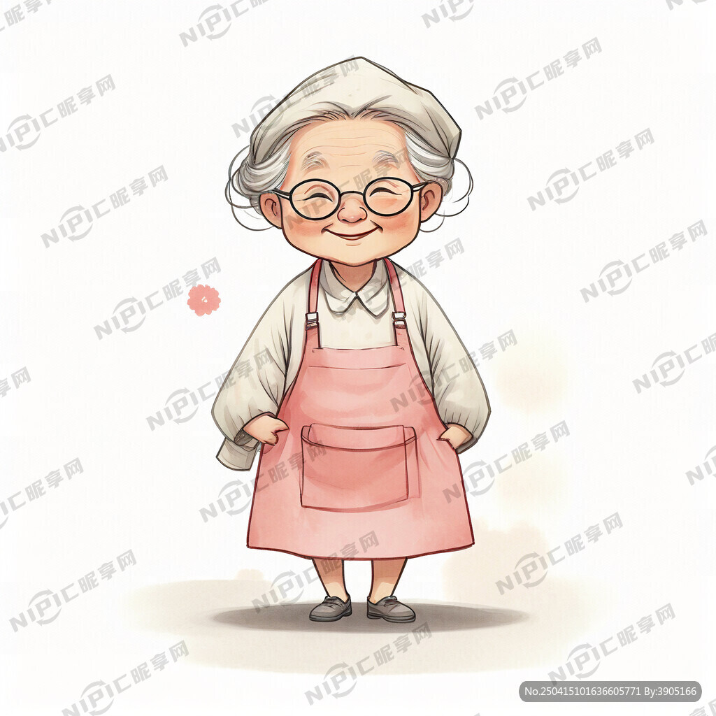 系着围裙的慈祥中国老奶奶 卡通
