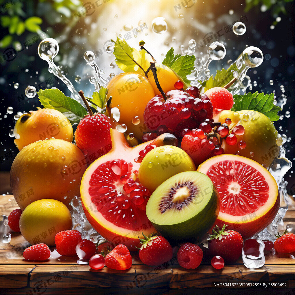 带水珠的新鲜水果高清图