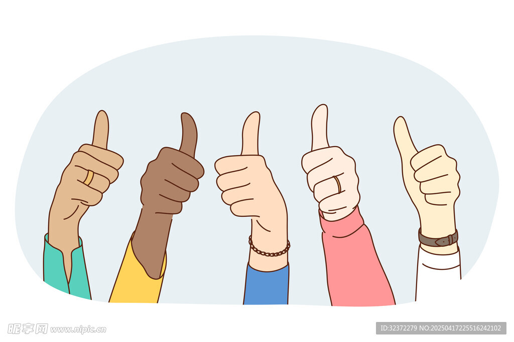 多肤色点赞手势展示