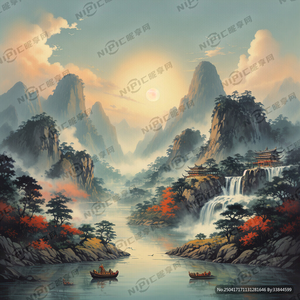 60年代怀旧韶山山水插画