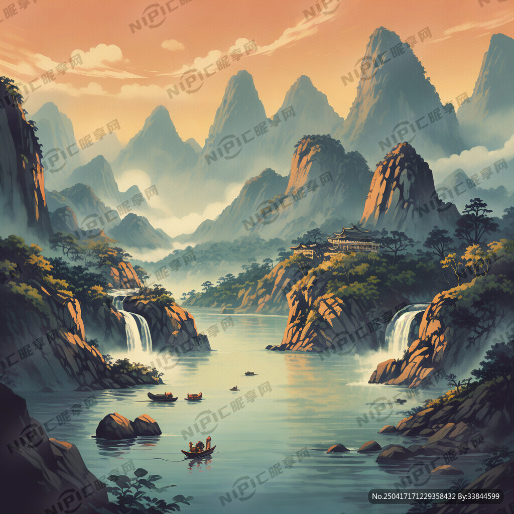 60年代怀旧风格韶山山水插画