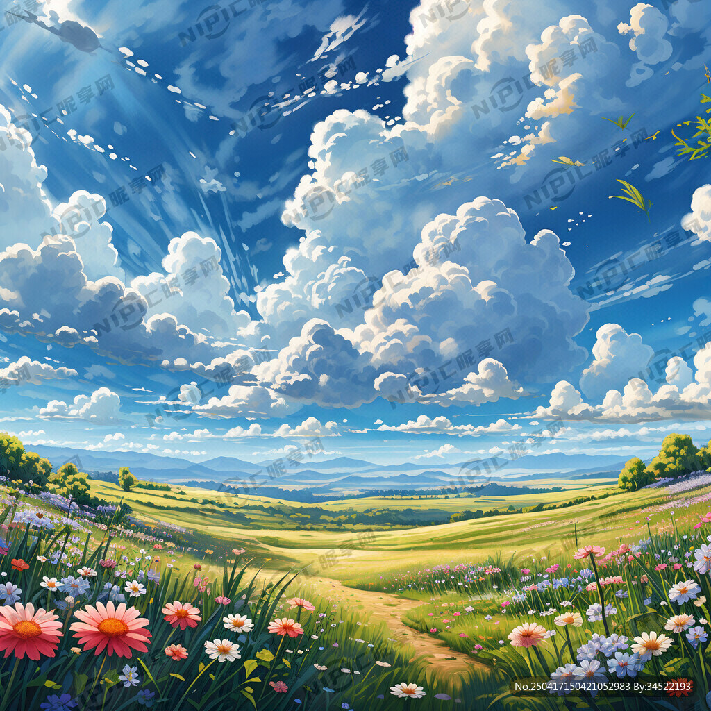 蓝天 白云 草地 春游