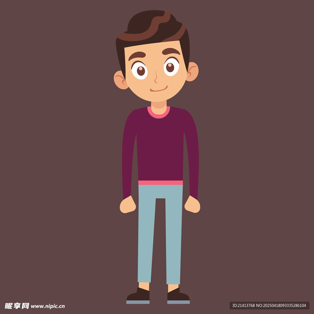 穿紫色上衣的卡通男士