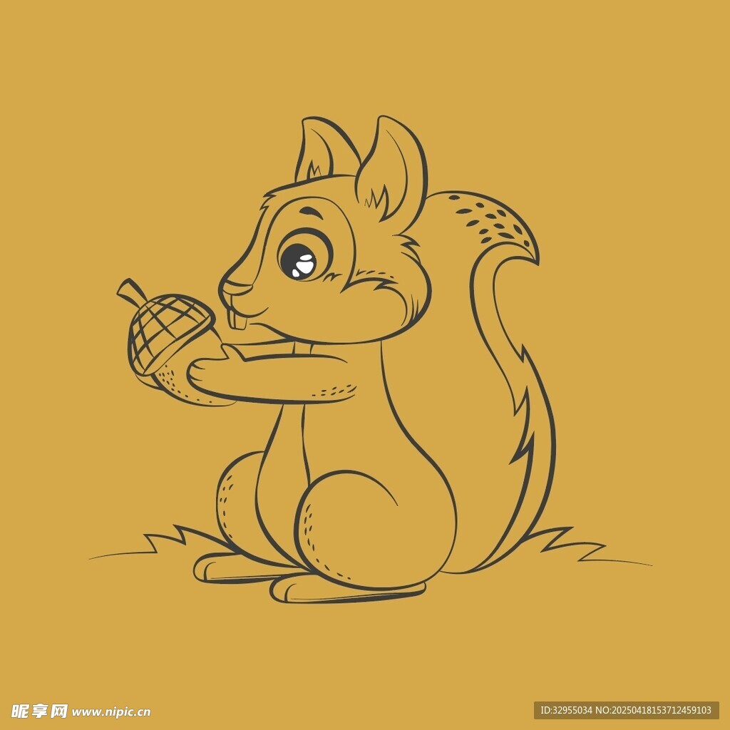 可爱松鼠手持坚果插画