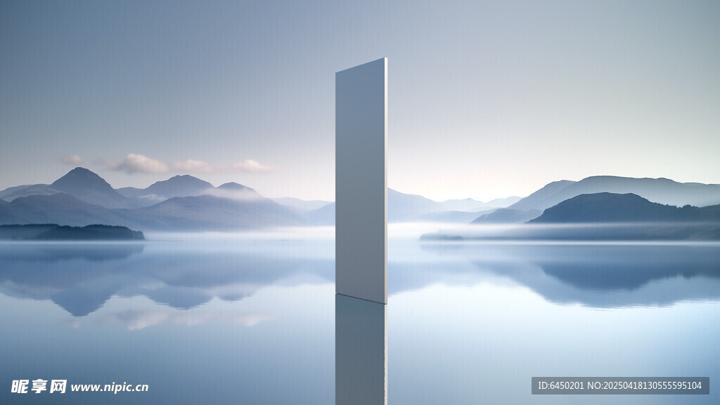 极简山水间的高耸立柱