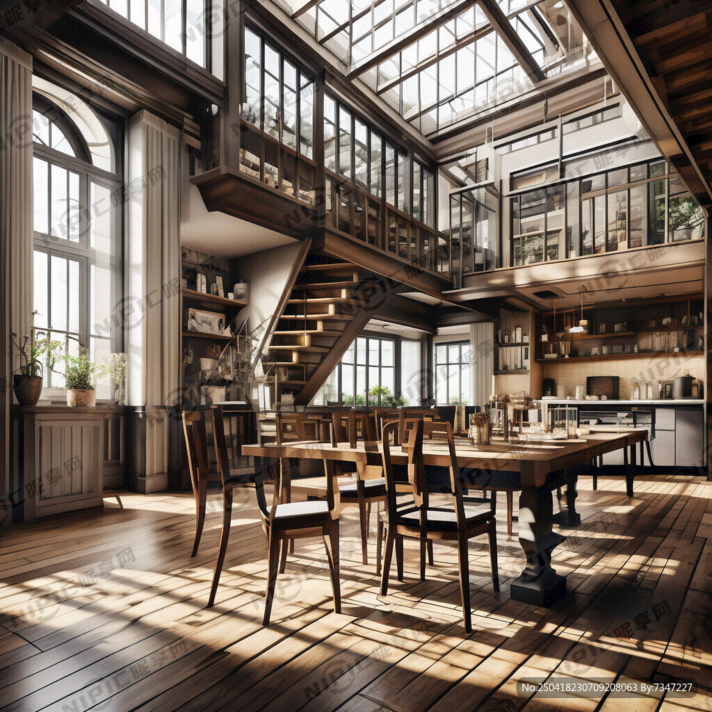 室内复式餐厅装修设计有楼梯餐桌
