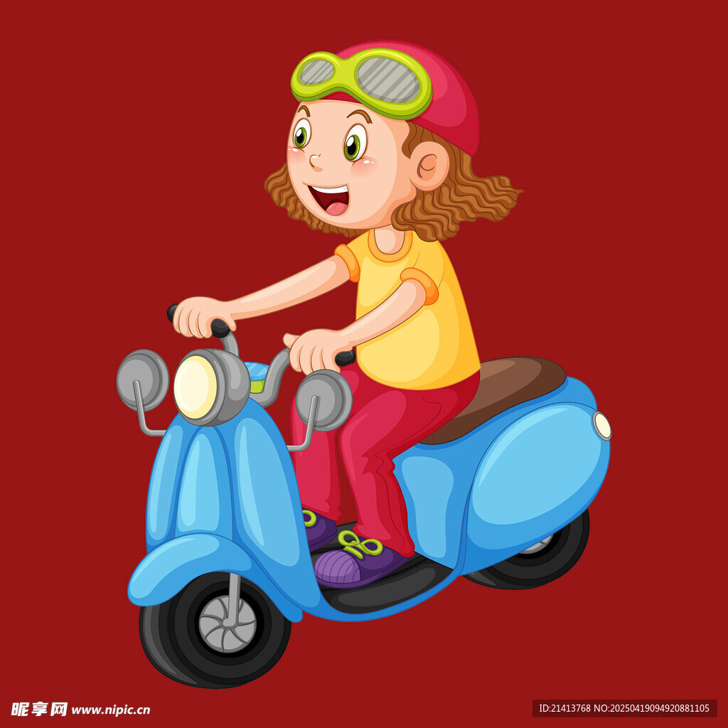 女孩骑蓝色踏板摩托车