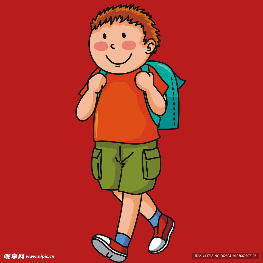 背着书包的快乐小男孩