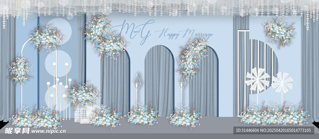 蓝色梦幻婚礼拱门场景