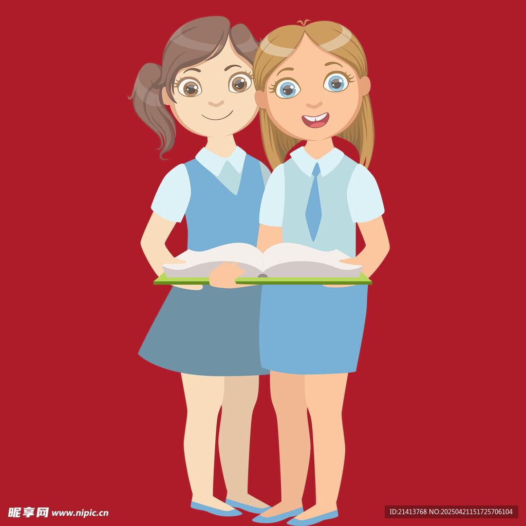 两个女生一起捧书阅读