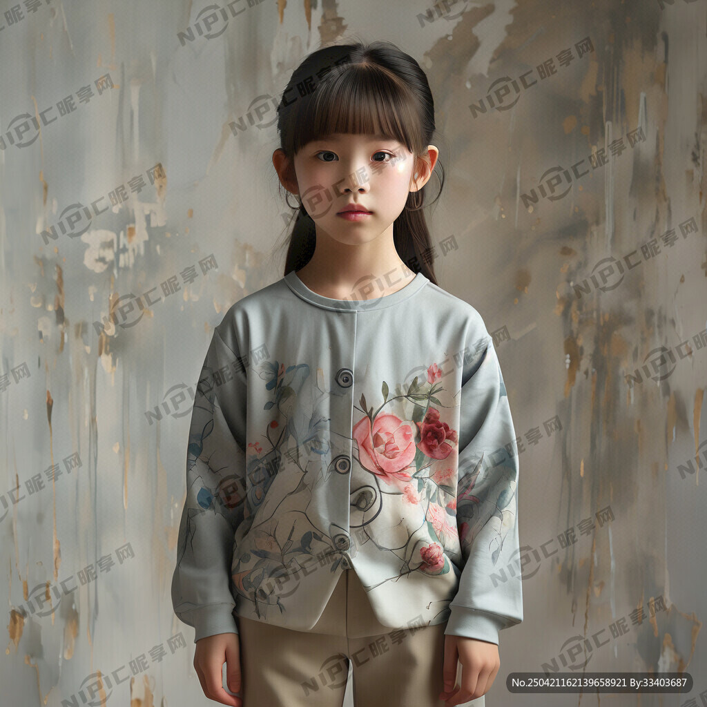 女童圆领长袖长裤模特