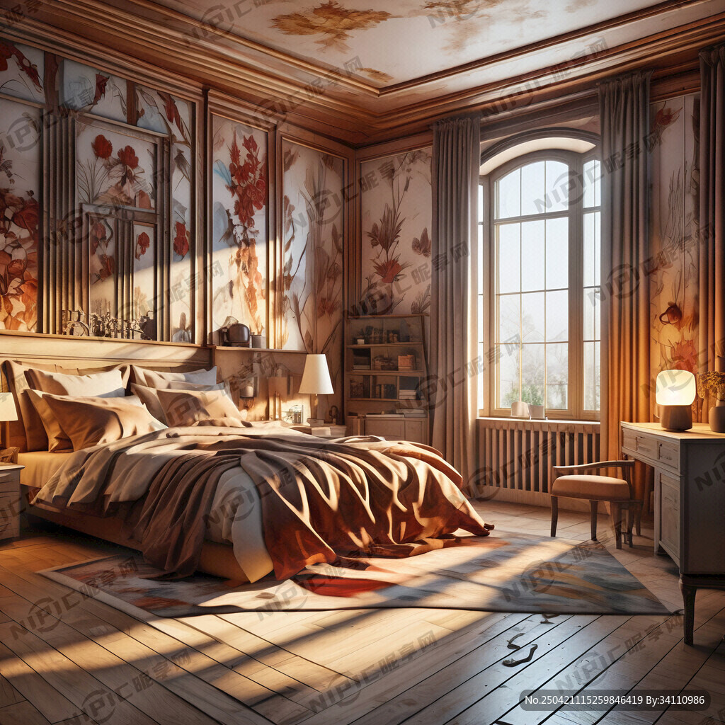 卧室 壁纸暖色系列 床靠右