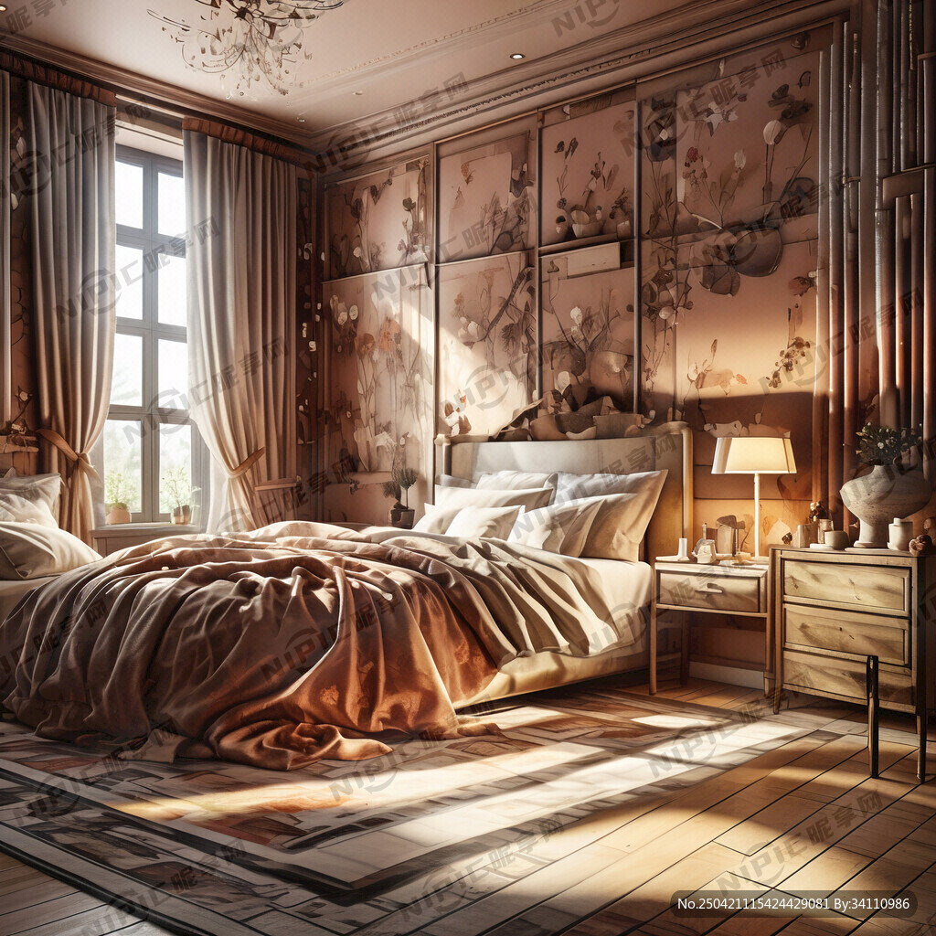 卧室 壁纸暖色系列 床靠右