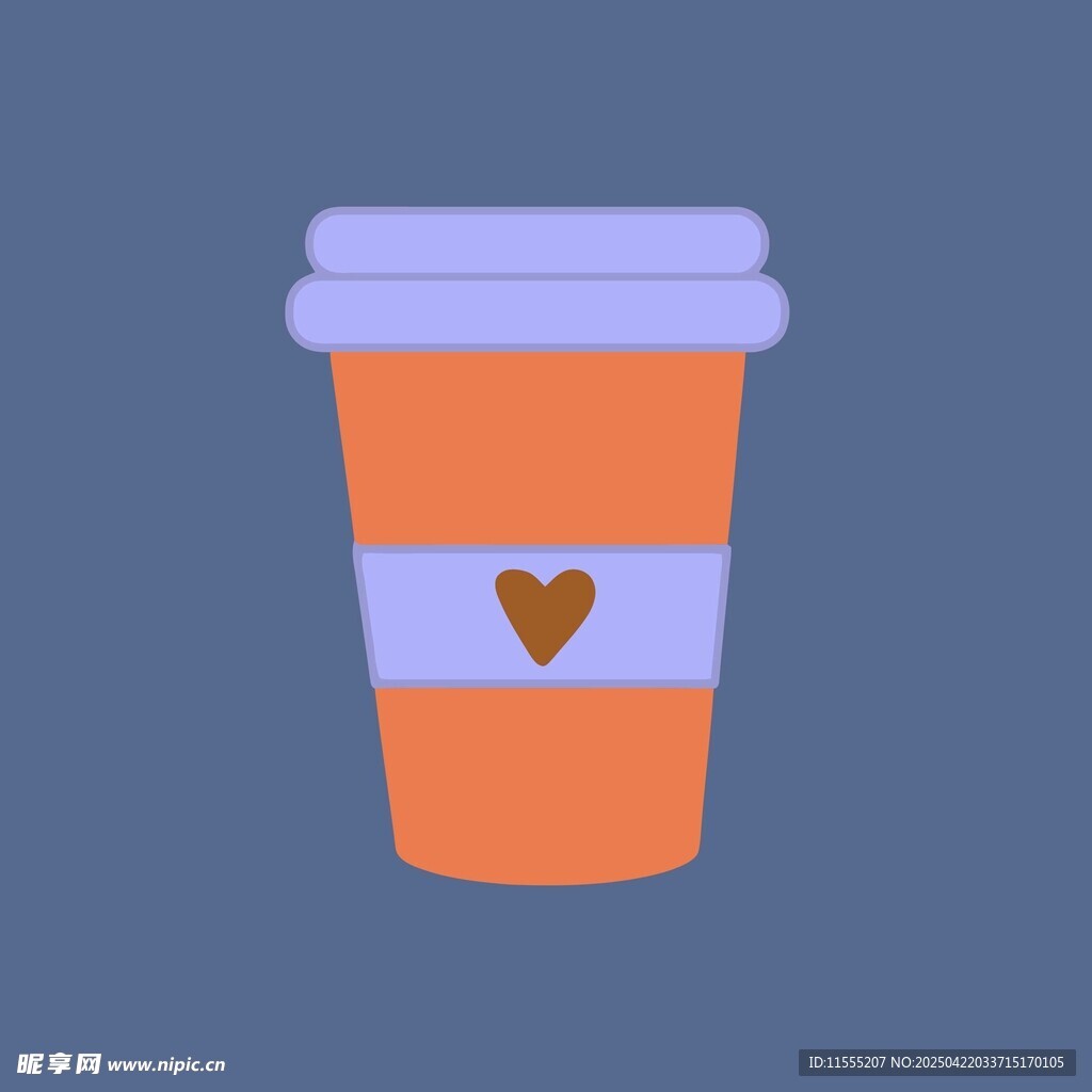 爱心图案的橙色咖啡杯