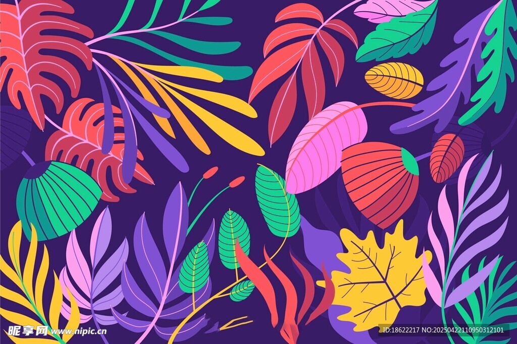 多彩热带植物图案背景
