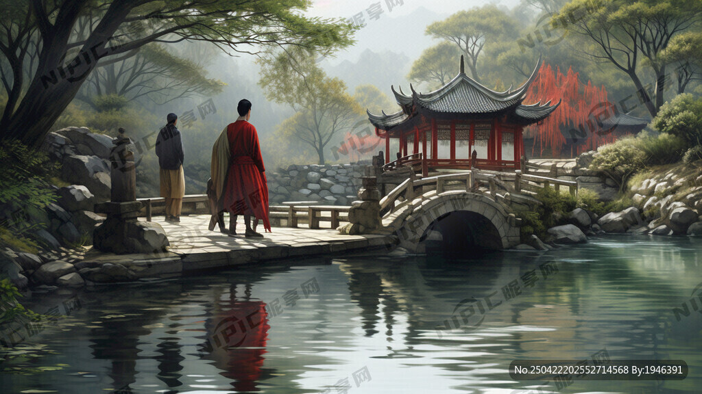 水库、人家、小桥、流水、美女