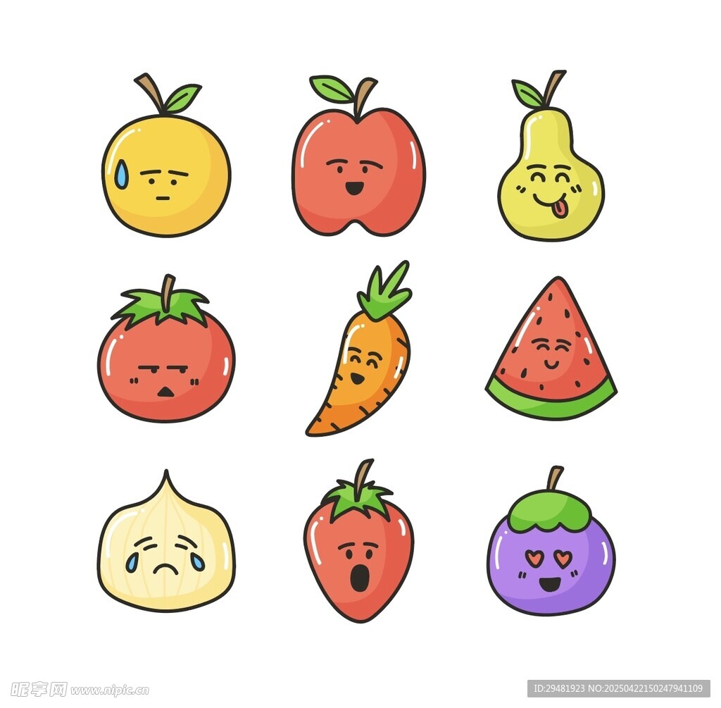 可爱表情水果插画集合