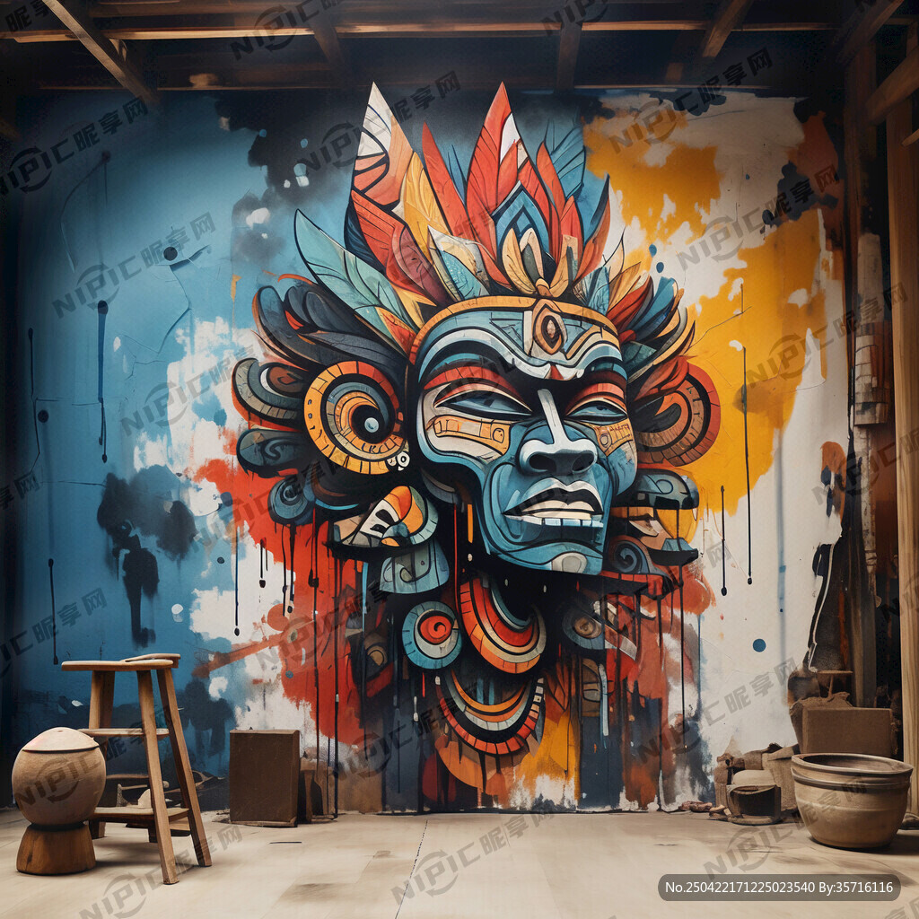 抽象画原始部落壁画侘寂风手绘感