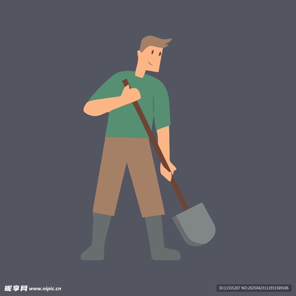 手持铁锹的户外劳作男子