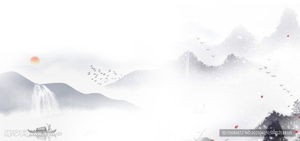 中国风水墨风格山峦雪景图