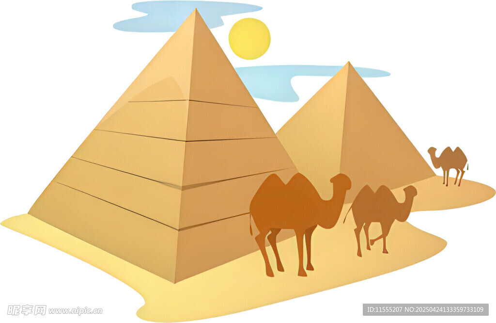 沙漠中的金字塔与骆驼队