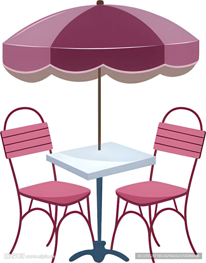 户外粉色桌椅遮阳伞组合