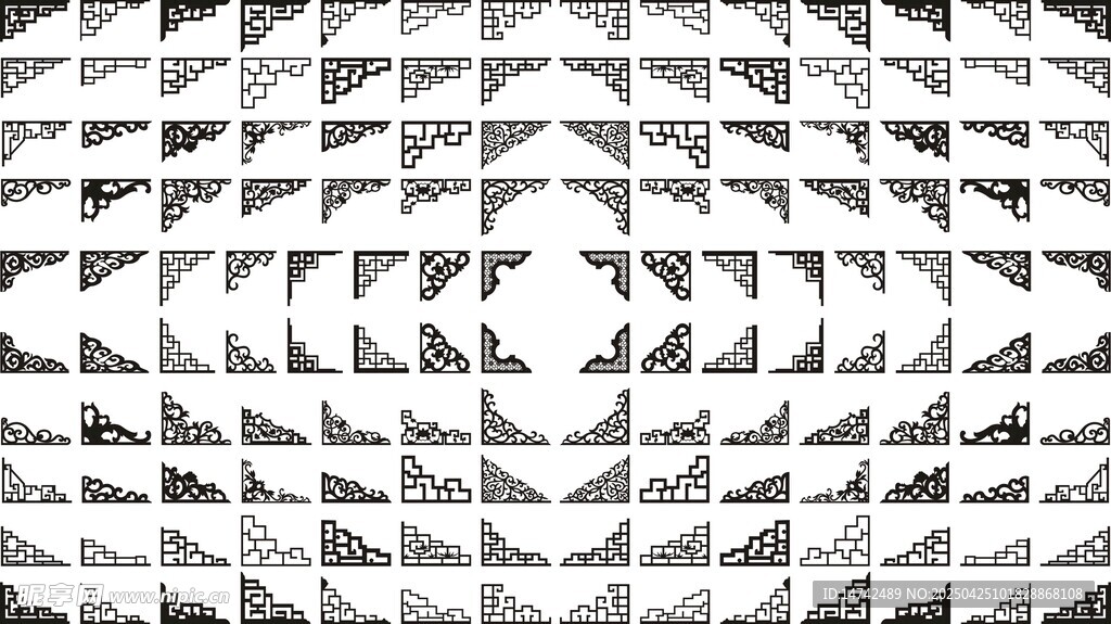 中式矢量边框角花 