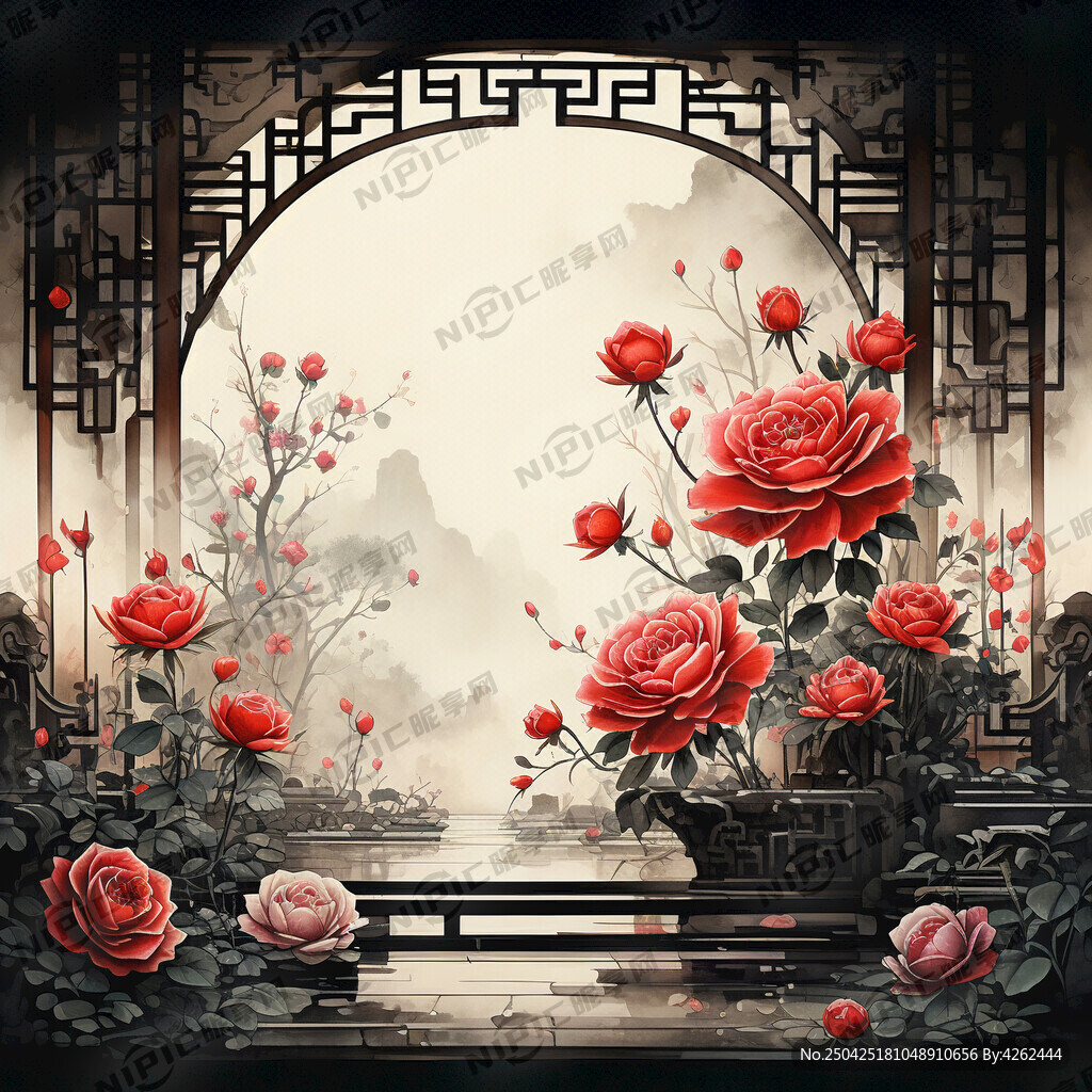 玫瑰花 中式复古 拱门