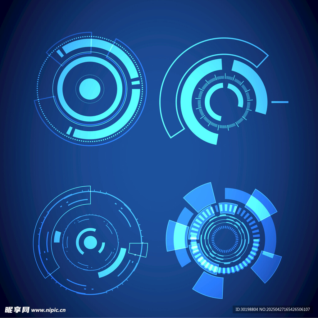 蓝色 发光 环形 科技线圈元素