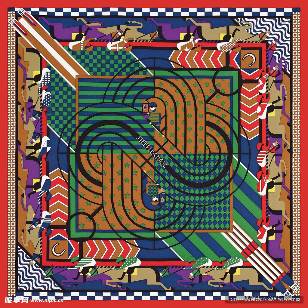 复古几何图案装饰丝巾